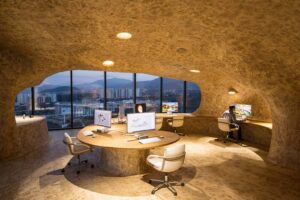 Embracing Natural Rhythms Cave Office by Javier Senosiain