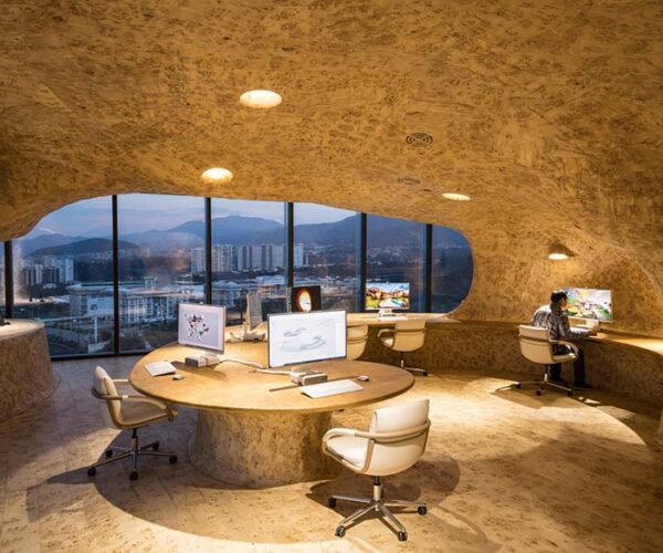 Embracing Natural Rhythms Cave Office by Javier Senosiain