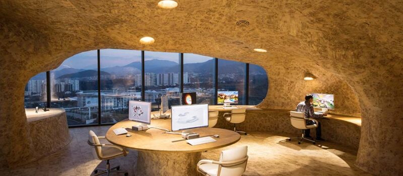 Embracing Natural Rhythms Cave Office by Javier Senosiain