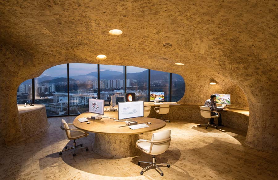 Embracing Natural Rhythms Cave Office by Javier Senosiain