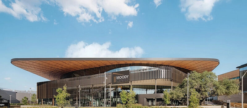 Curved Wooden Soffit at UT Moody Center Arena