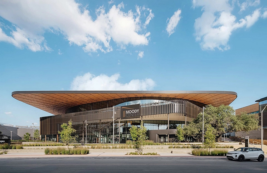 Curved Wooden Soffit at UT Moody Center Arena